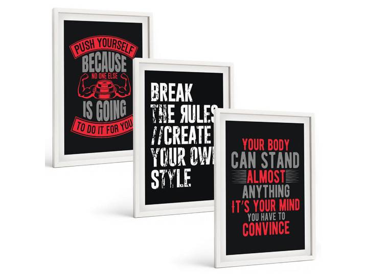 Tulup Bilder SET 3er Set - 40x60 cm Weißer Rahmen - Motivation, Training, Selbstentwicklung, Kunststoff, Rechteckig, 40x60 cm, einfache und schnelle Anbringung, Bilder & Rahmen, Bilder