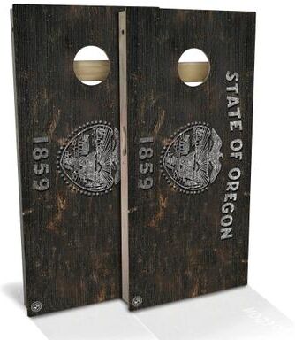 Skip's Garage Oregon Flag Rustic Outdoor Cornhole Board Set