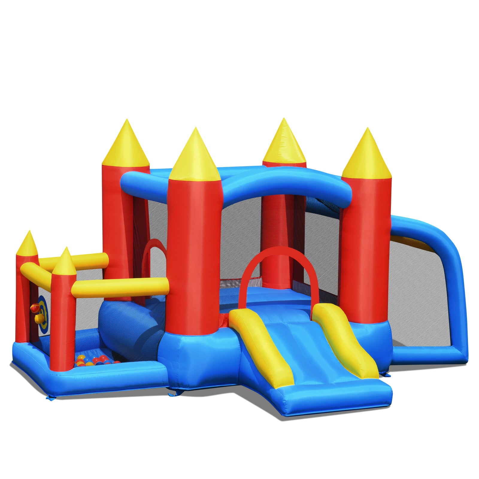 Costway Opblaasbaar Springkasteel met 450 W Blower en Oceaanballen, Kleurrijk, B/D/H: 350 x 275 x 196 cm