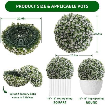 YUN Set of 2 UV-Resistant Artificial Boxwood Topiary Balls