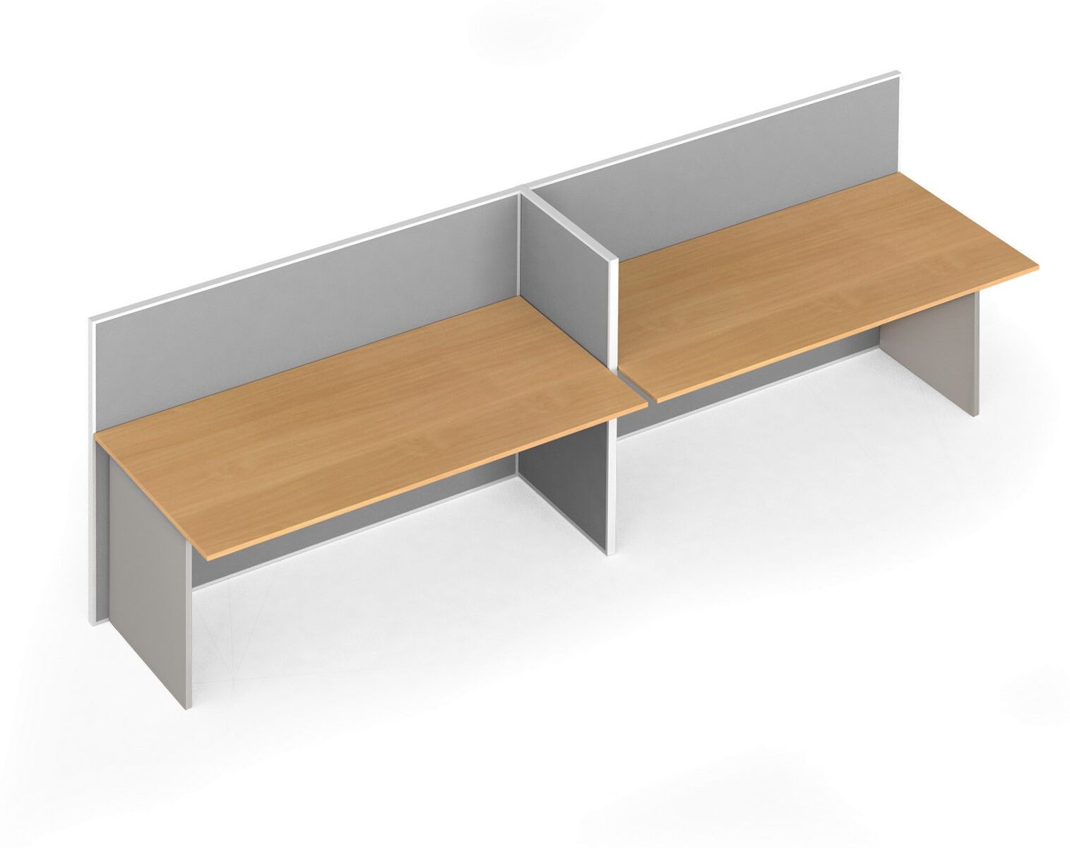 B2B Partner Büroschreibtisch mit Textil-Trennwänden, 2 Plätze, grau/Buche