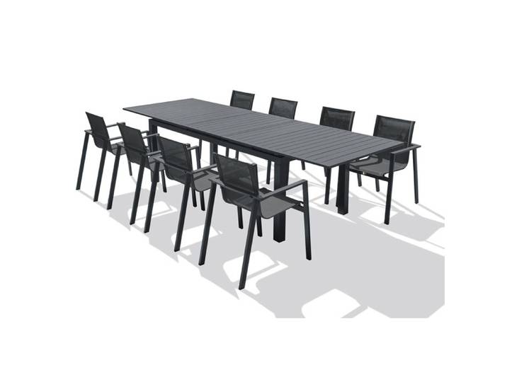 Ensemble repas de jardin 8 places en aluminium - Gris anthracite - MIAMI