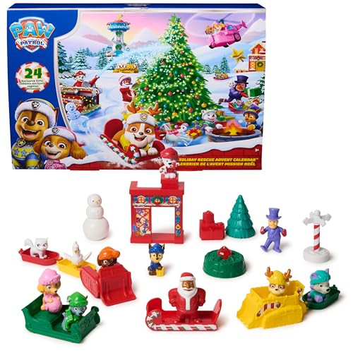 Paw Patrol Holiday Rescue Advent Calendar met 24 verrassingsspeeltjes, figuren, miniatuurvoertuigen en accessoires