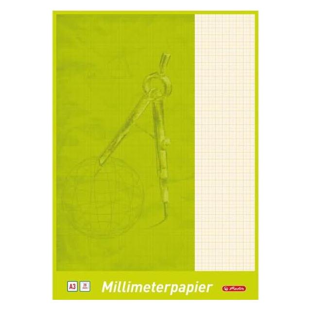 Herlitz Millimeterpapier-Block DIN A3, 80 g/qm, 20 Blatt Lineatur: rot, holzfrei, mit 1 mm Teilung, verstär (A3, Harter Einband) (690305)