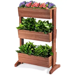 Helloshop26 - Dreistufiges Pflanzenregal 71 x 38 x 105 cm mit Wasserablauf und Stabilität modernes Design massives braunes Holz 20_0020852