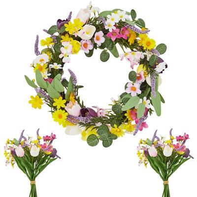 Garvee Spring Wreath for Front Door Spring Tulip Wreath and , Artificial Floral Door Wreath on Real Rattan Base