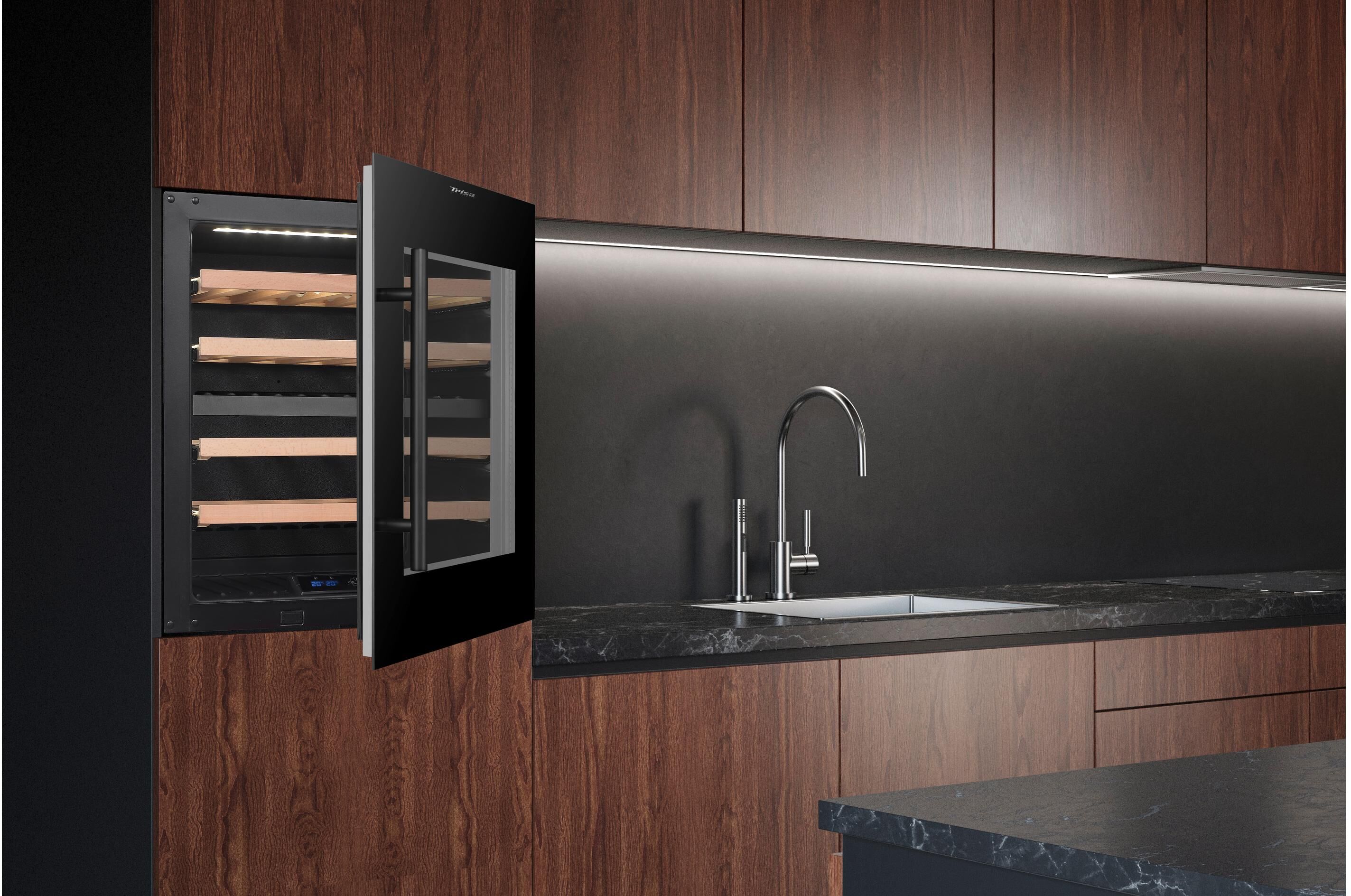 TRISA Weinkühlschrank "Dual Zone Rechts", Energieeffizienz: G, schwarz, B:56,5cm H:59,8cm T:59cm, Weinkühlschränke, Holzart: Buche (Fagus sylvatica)/ China, Weinkühlschrank schwarz Einheitsgröße