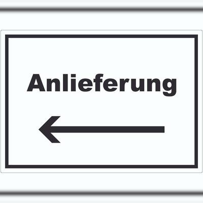 HB-Druck Anlieferung Aufkleber mit Text und Richtungspfeil links Annahme waagerecht A0 (841x1189mm)