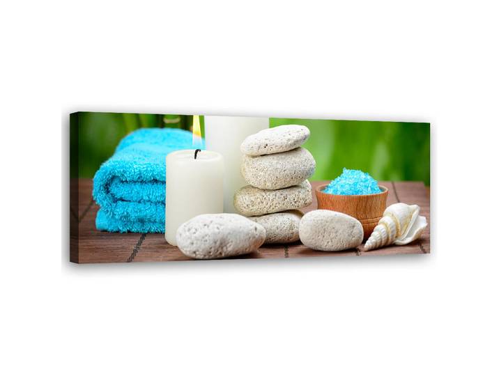 Feeby Wandbild zen spa bambus, Blau, Orientalisch, Rechteckig, 90x30 cm, Bilder & Rahmen, Bilder, Leinwandbilder