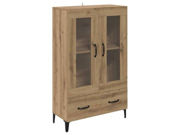 Fisinber Highboard Artisan-Eiche 70x31x115 cm Kommode mit Glastür Stilvoller Beistellschrank für Wohnzimmer und Schlafzimmer mit Glastüren, Schublade und robusten Eisenbeinen.