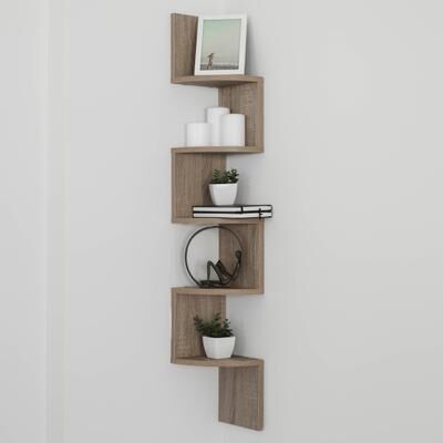 Danya B Large Weathered Oak Laminate Corner Wall Mount Shelf