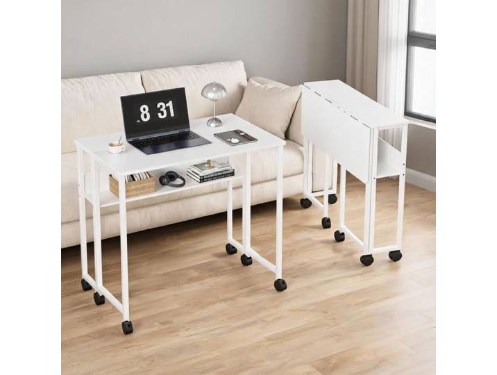 Bureau Pliant – 63x50x75cm Roulettes blanc