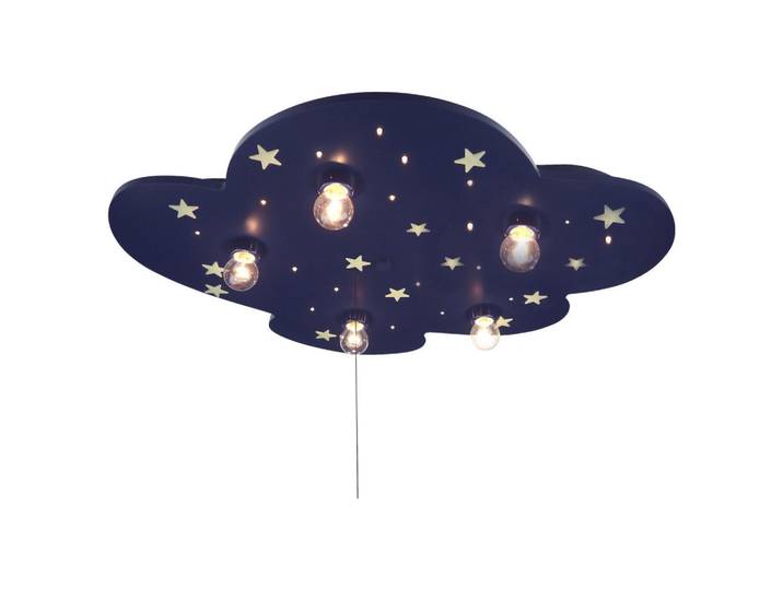 Niermann Kinderdeckenleuchte Wolke, Blau, Holz, Kunststoff, 57x7x74 cm, getrennt schaltbar, Sternenhimmel, Lampen & Leuchten, Innenbeleuchtung, Kinderzimmerlampen, Kinderdeckenleuchten