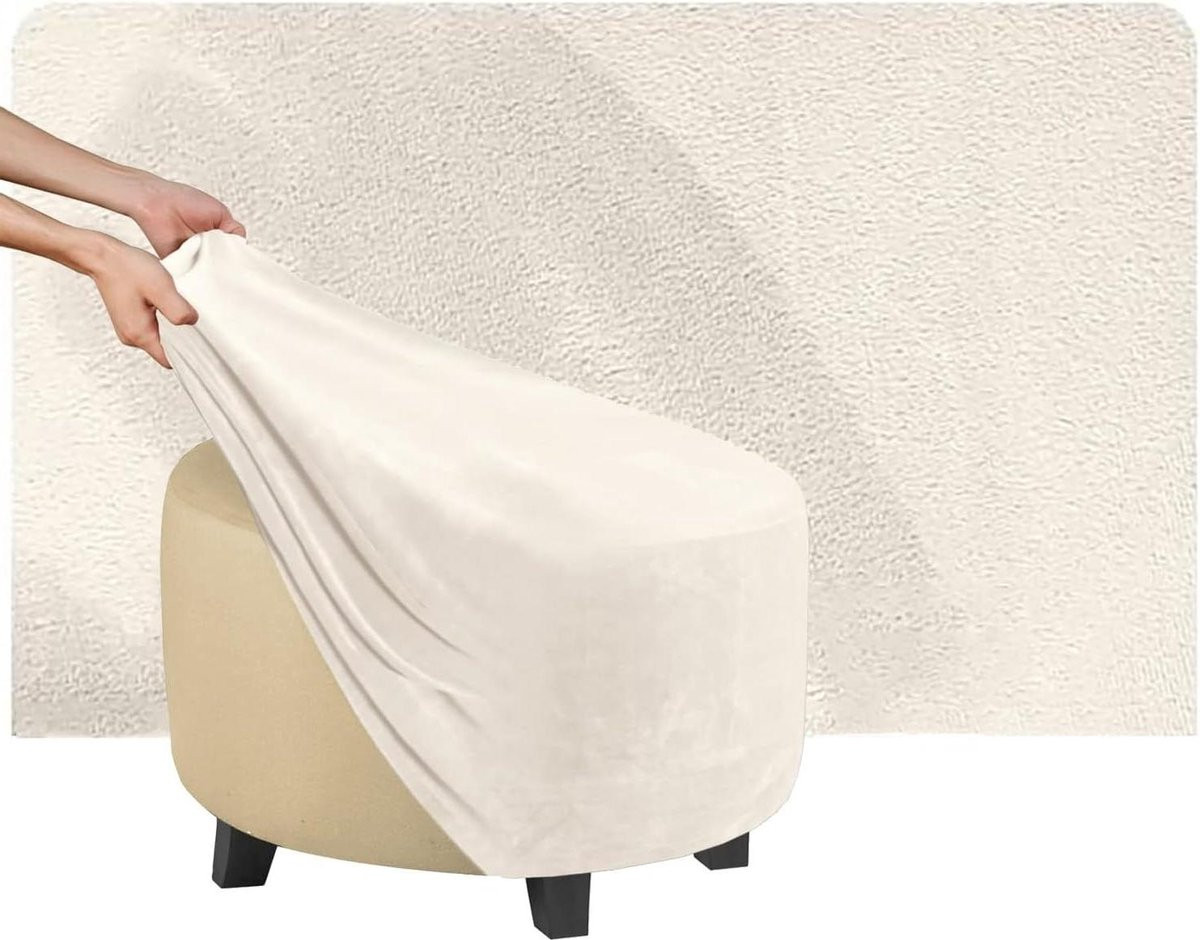 Ronde Poef Hoes Ivory - Ottomaanse Kruk Cover - Diameter: 30 cm
