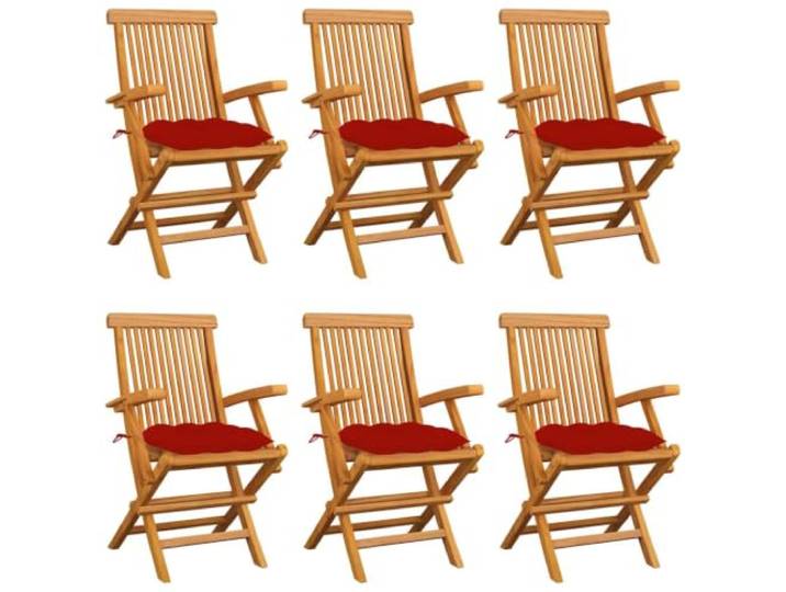GHVBNMF 6er Set Klappbare Gartenstühle Teakholz mit Roten Kissen Passend für Terrasse und Balkon: Klappbare Holzstühle mit weichen Polstern für entspannte Stunden im Freien.