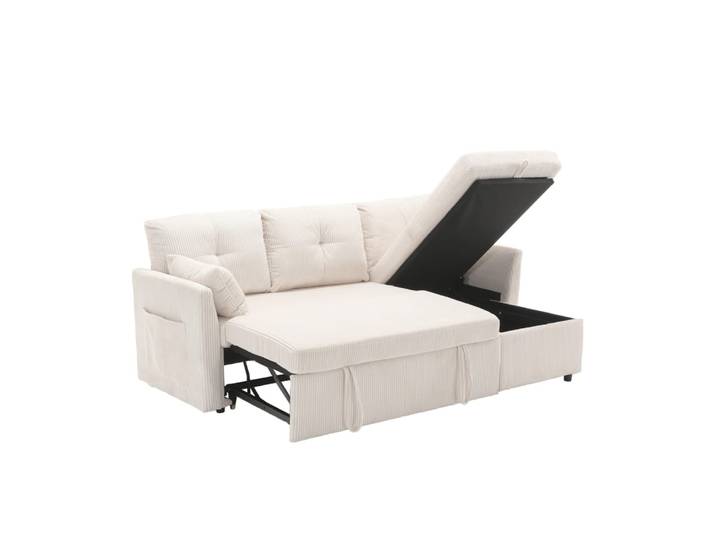 Canapé-lit modulable en velours polyester beige