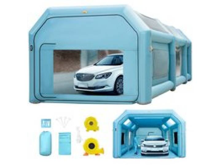 VEVOR Cabine Peinture Voiture 8x4x3m, Tente Pulvérisation Gonflable Garage Tissu Oxford 210D PVC Souffleur Gonflage 950W Souffleur de Ventilation 330W Tente Tunnel pour Camping Mécaniciens Automobile