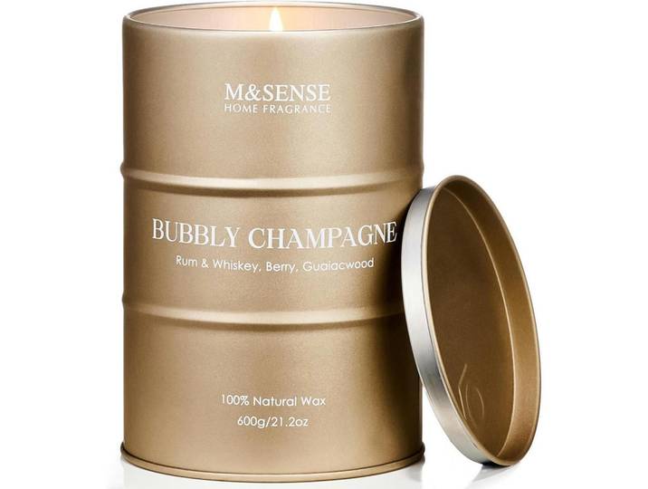 Duftkerze Bubbly Champagne 600g, Goldfarben, Metall, 13 cm, Dekoration, Kerzen & Kerzenhalter, Duftkerzen