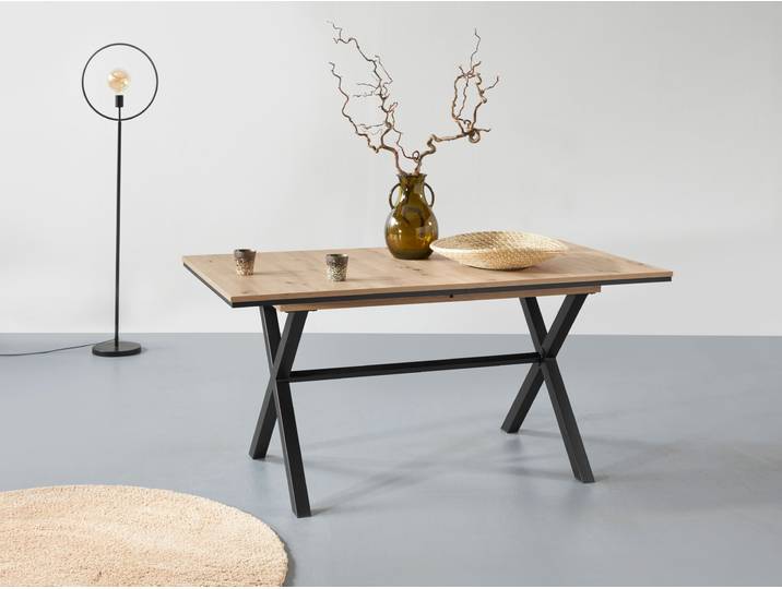 Esstisch HELA, braun (artisan eiche, schwarz, artisan eiche), B:160cm H:76cm T:90cm, Tische, Esstisch, ausziehbar 160-200 cm