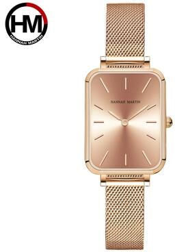 Trendy Discount Goods Rose Gold Square Women Mesh Strap Watch, Stainless Steel Case, Simple Fashion Japanese Movement Watch 1241cc wff