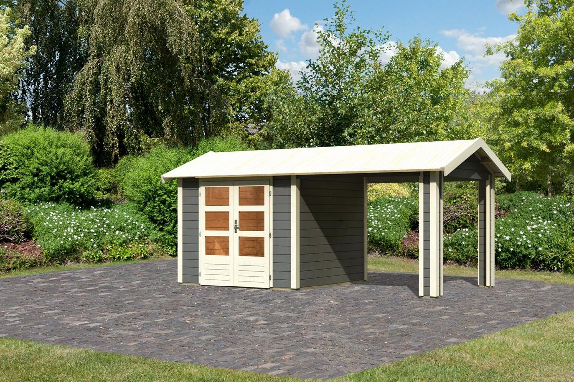 KARIBUHOLZT Aumund 3 Set +1 Dachbauelement terragrau, 2,44x2,44x2,42 16904981
