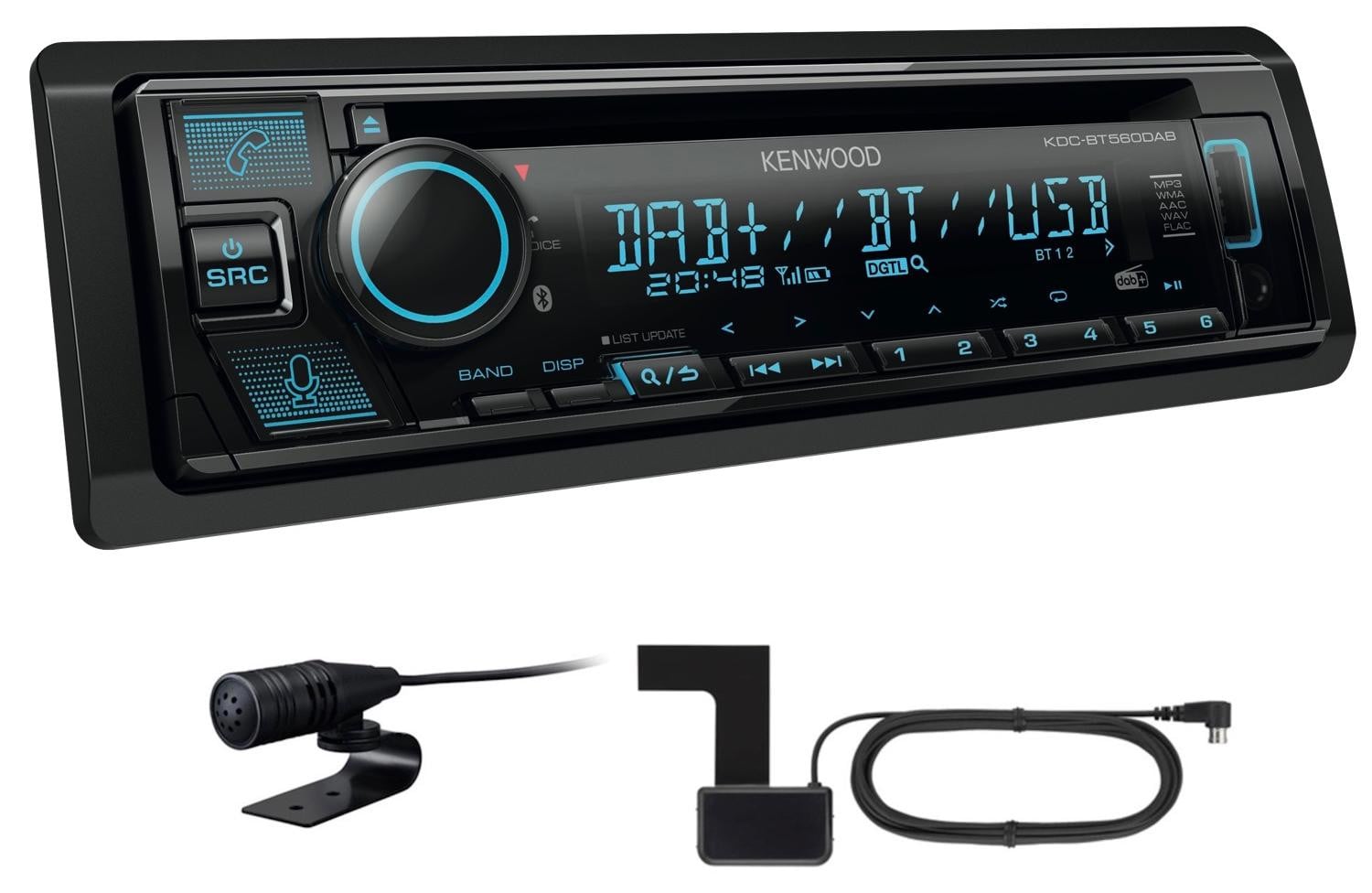Kenwood KDC-BT560DAB 1-DIN Autoradio met DAB+, Bluetooth en 50W vermogen, zwart