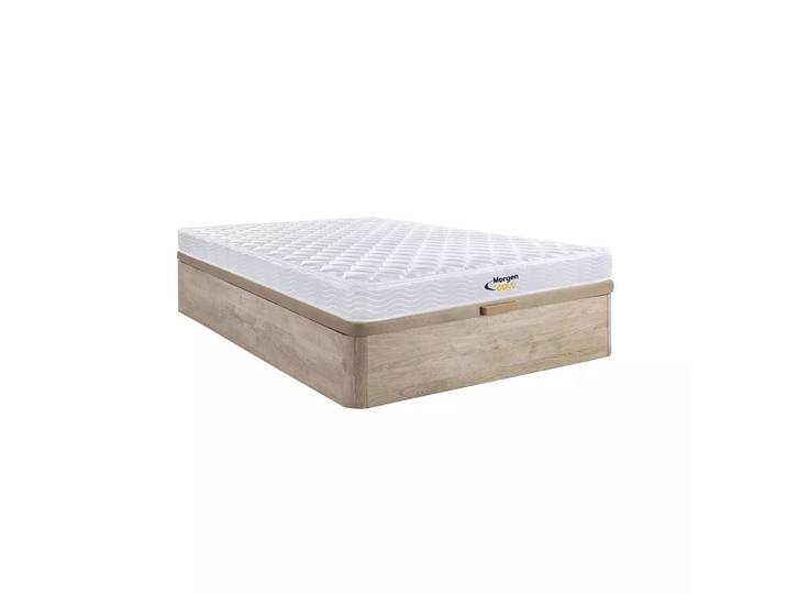Vente-unique - Set aus Bettgestell mit Bettkasten + Federkernmatratze mit Memory Schaum - 140 x 190 cm - Stärke 15 cm - Holzfarben hell - WOLKENLOS von MORGENGOLD, 140X190CM, Beige