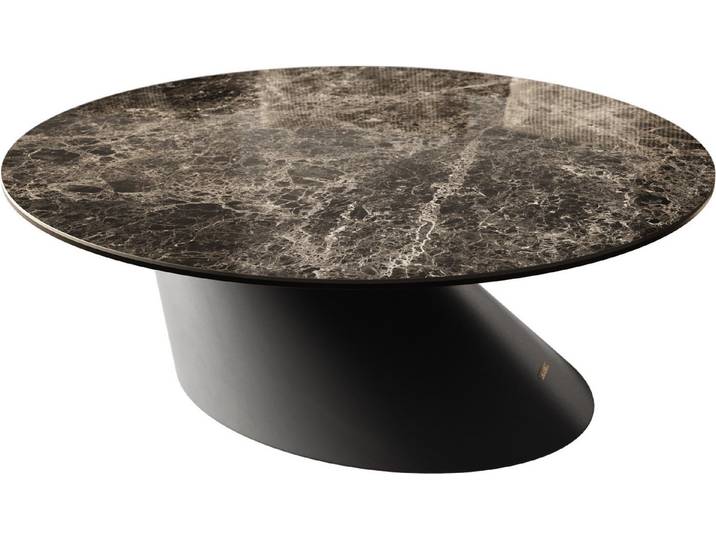 DELIFE Couchtisch Edge, Rund 90x90 cm Keramik Emperador Extra Lucidato Dunkelbraun Conis Metal