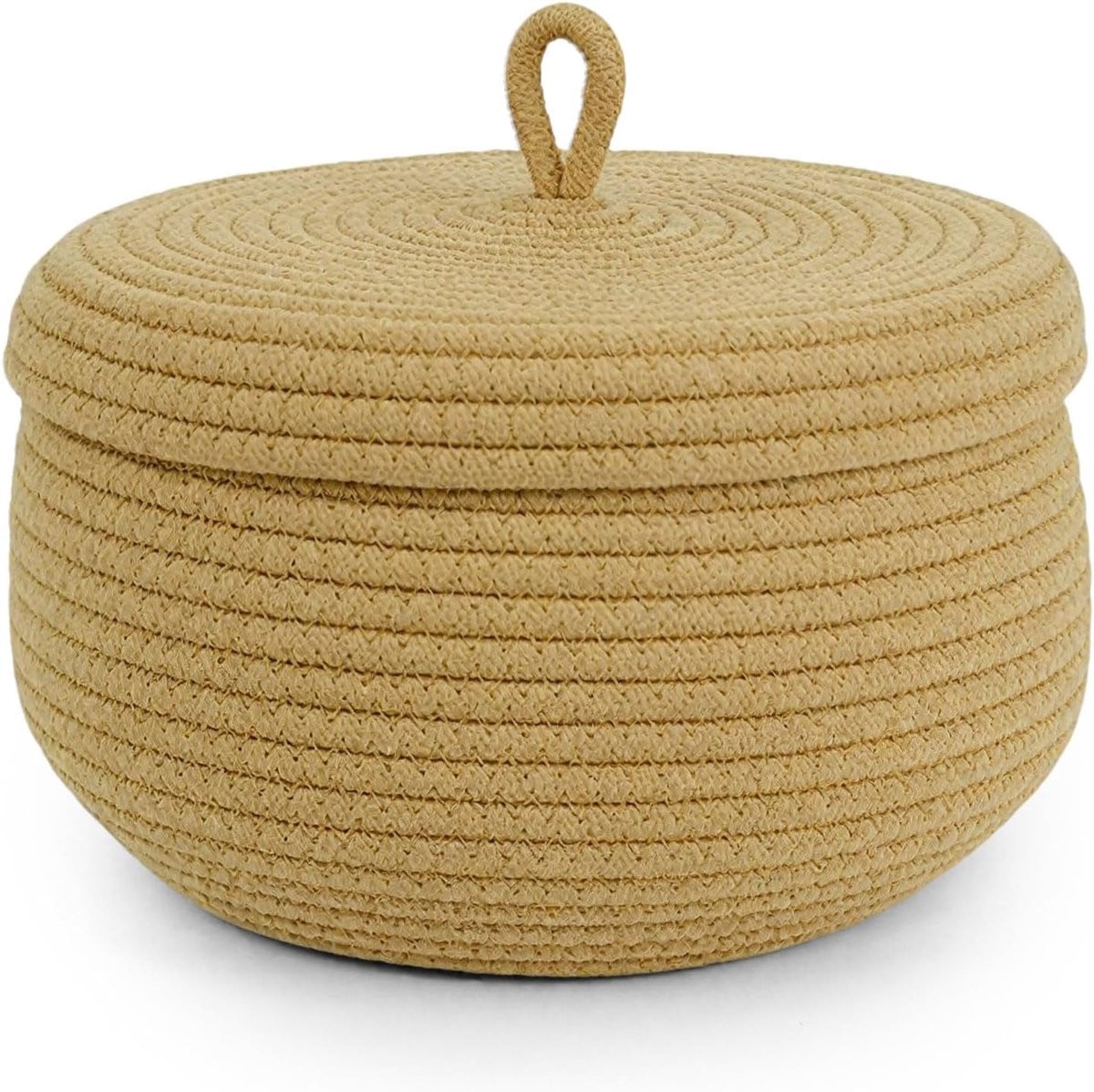 SnelShoppen Gevlochten Opbergmand van Katoenen Touw met Deksel, 23 x 17 cm