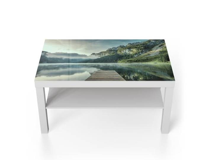 DEQORI Glastisch weiß groß 90x50 cm Motiv Nebelgeheimnis am See ausgefallener Beistelltisch aus Glas Hochglanz Couchtisch fürs Wohnzimmer moderner Couch Tisch mit Design