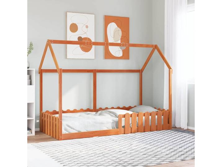 vidaXL Kinderbett Hausbett Wachsbraun 90x190 cm Massivholz Kiefer