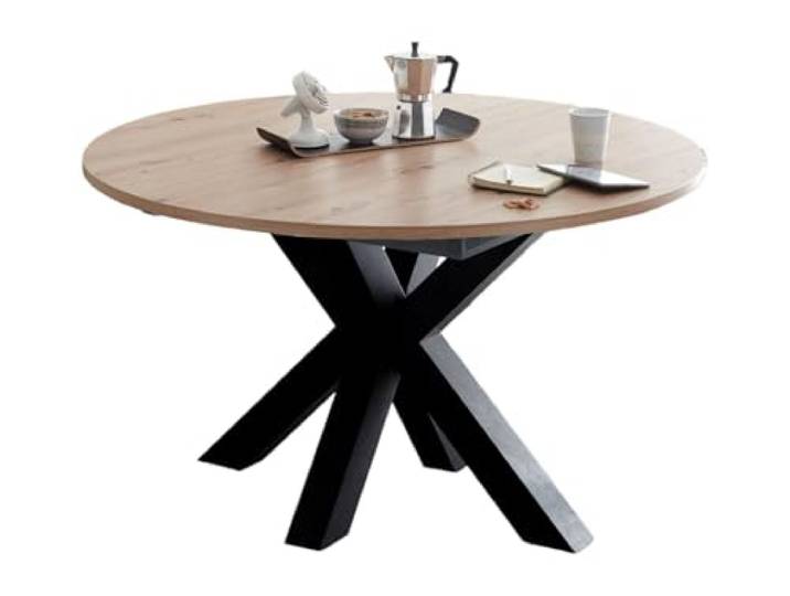 58 aufm Kessel Esstisch Rund ausziehbar Edda 9 130 x 130 x 78 Küchentisch Schwarzstahl/Asteiche 13554-130