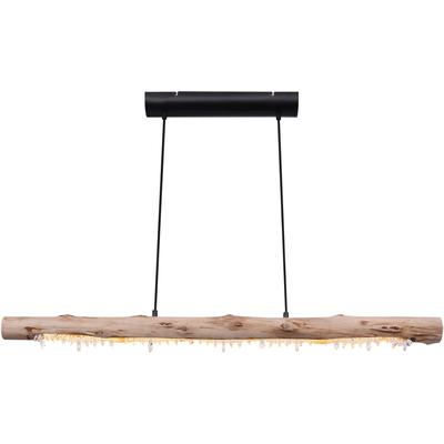 GLOBO LIGHTING Hängeleuchte "FELICITAS", braun (schwarz matt), 1, H: 150cm, 1 Stk., Leuchten, Hängeleuchte Schwarz/Holz, Acrylkristalle, Stufenschalter, LED 15W, Hängeleuchte