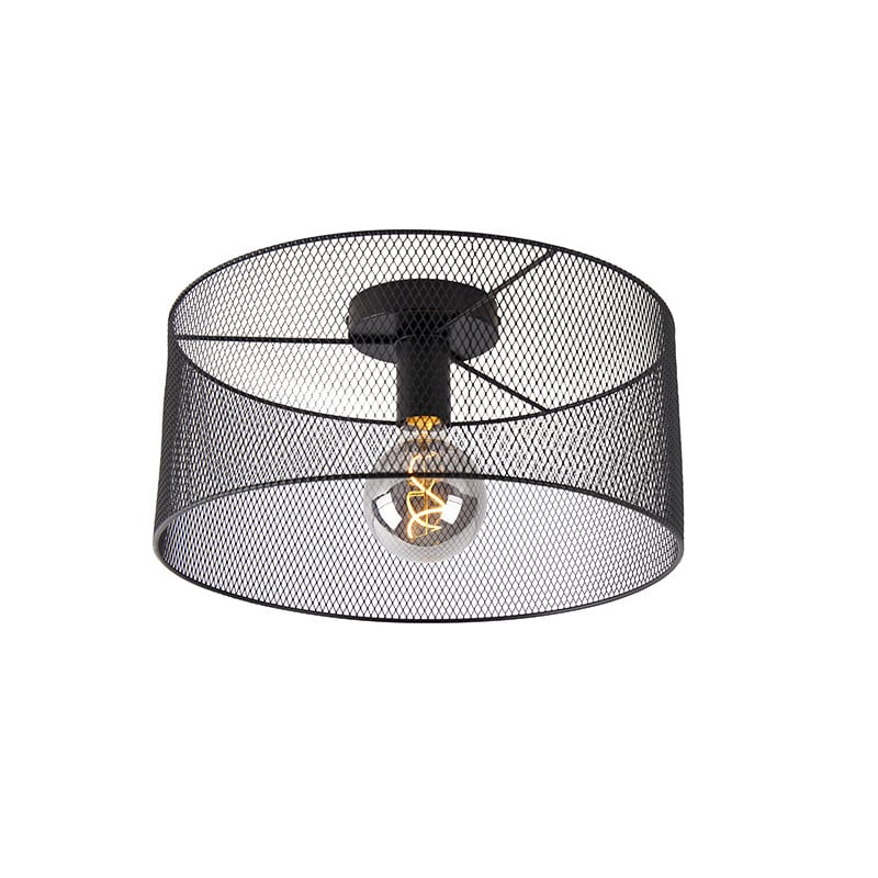 Qazqa Industriële Plafondlamp Drum Mesh - Zwart - Metaal