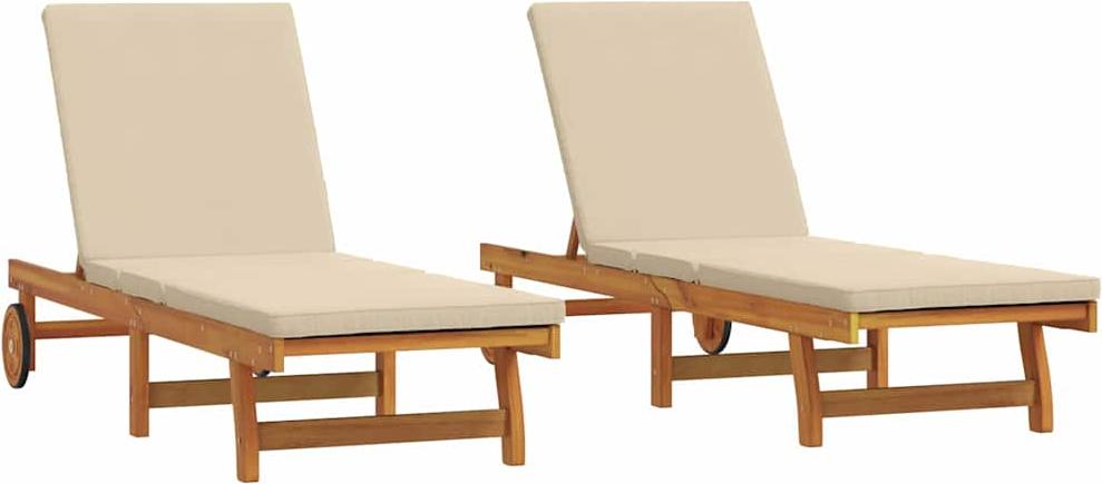 Sonnenliege 2-Person 2 pcs Braun Massivholz Akazie