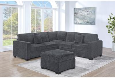 Esofastore Gummetal Finish 4pc Sectional Set Chenille Upholstered Tapered Legs
