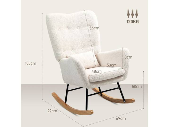 Fauteuil à bascule fauteuil à bascule avec accoudoirs aspect tissu Teddy fauteuil d'allaitement avec patins en bois coussin
