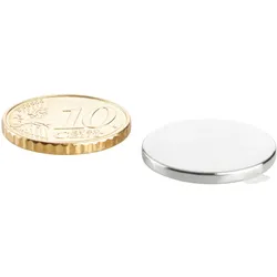 10 Scheibenmagnete aus Neodym, selbstklebend silber | 20 mm x 2 mm | 3M 4920