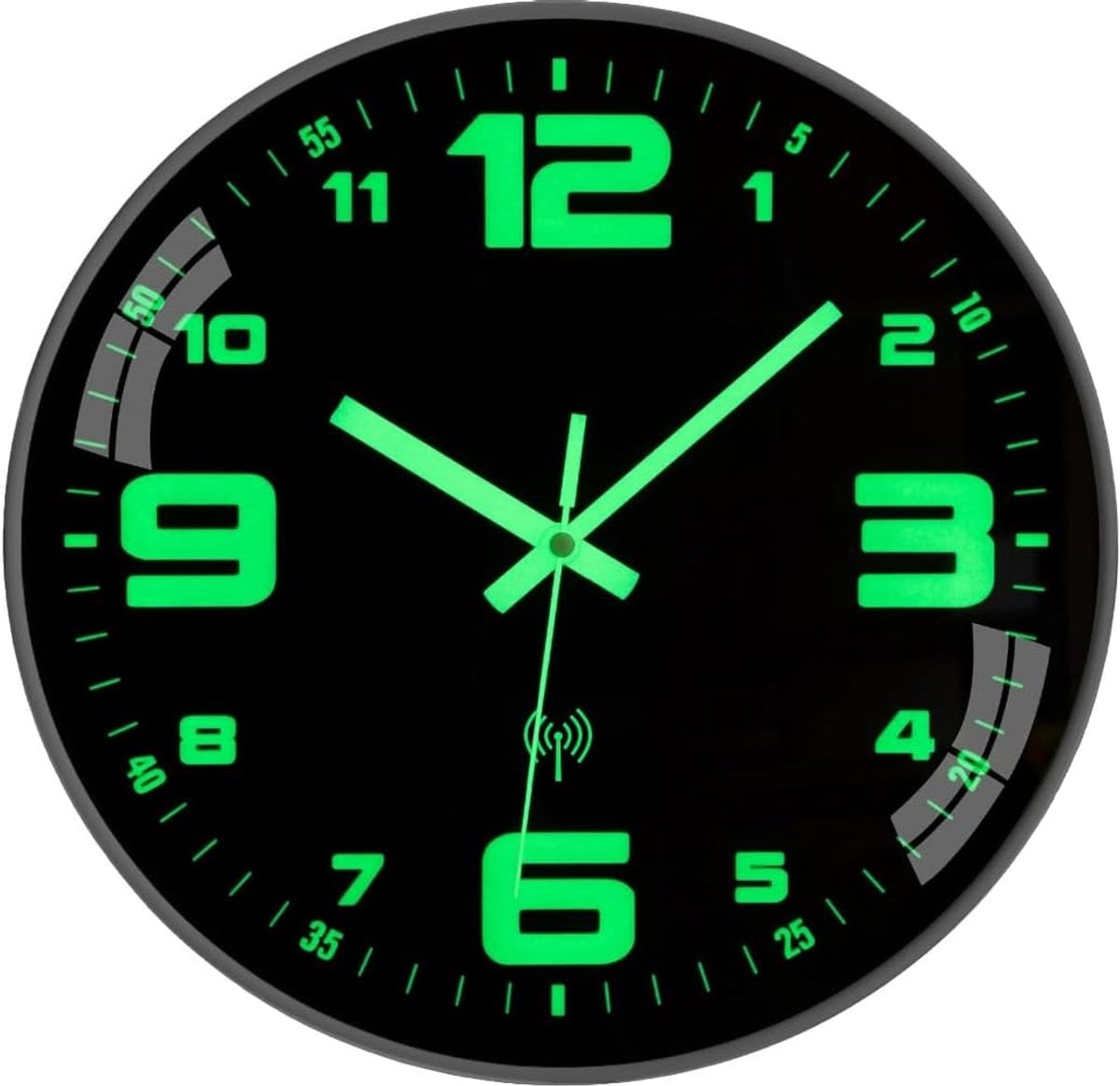 Thijox Draadloze Analoge Wandklok met Digitale Verlichting - Zwart - 30 cm