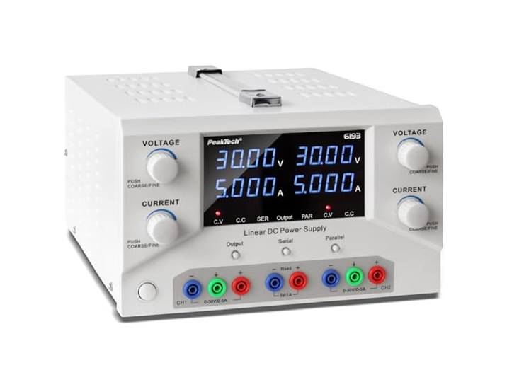 PeakTech 6193 – laboratoriumvoeding 2 x 0-30 V/0 – 5 A DC SELV lineaire voeding met scheidingstransformator, laboratoriumvoeding met USB en software