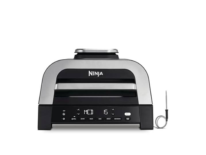 Ninja MAX 6-in-1-Grill & -Heißluftfritteuse, 3,8 l, Grau/Silber Für den Innenraum, 6 Kochfunktionen, bis zu 6 Burger, kaum Rauch, digitales Bratthermometer - DG551EU