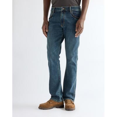Bootcut-Jeans WRANGLER "Foundation", Herren, Gr. 34, Länge 34, blau (hobbled), Denim/Jeans, Obermaterial: 69% Baumwolle, 29% Polyester, 2% Elasthan, bootcut fit lang, Jeans, Bootcut fit