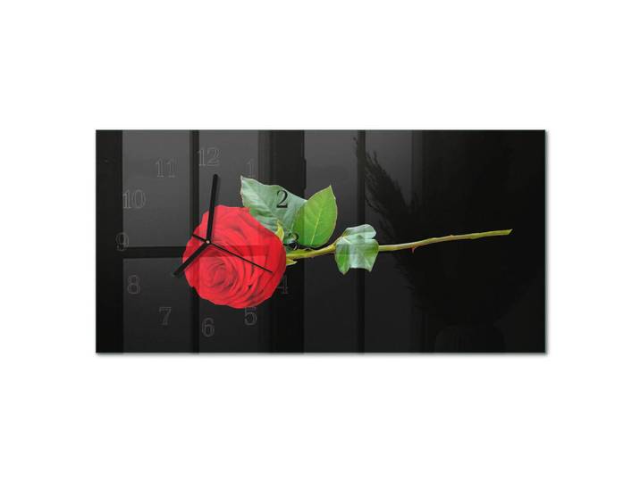 Tulup Wanduhr 60x30 cm - Rose, Schwarz, Glas, Rechteckig, 60x30x0.4 cm, Dekoration, Uhren, Wanduhren