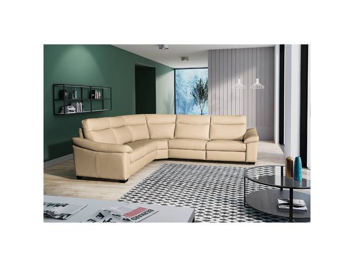 Ecksofa Sappee Beige/Beige Echtleder Domna 298 x 98 x 298cm Ottomane beidseitig montierbar Keine Funktion Glamour