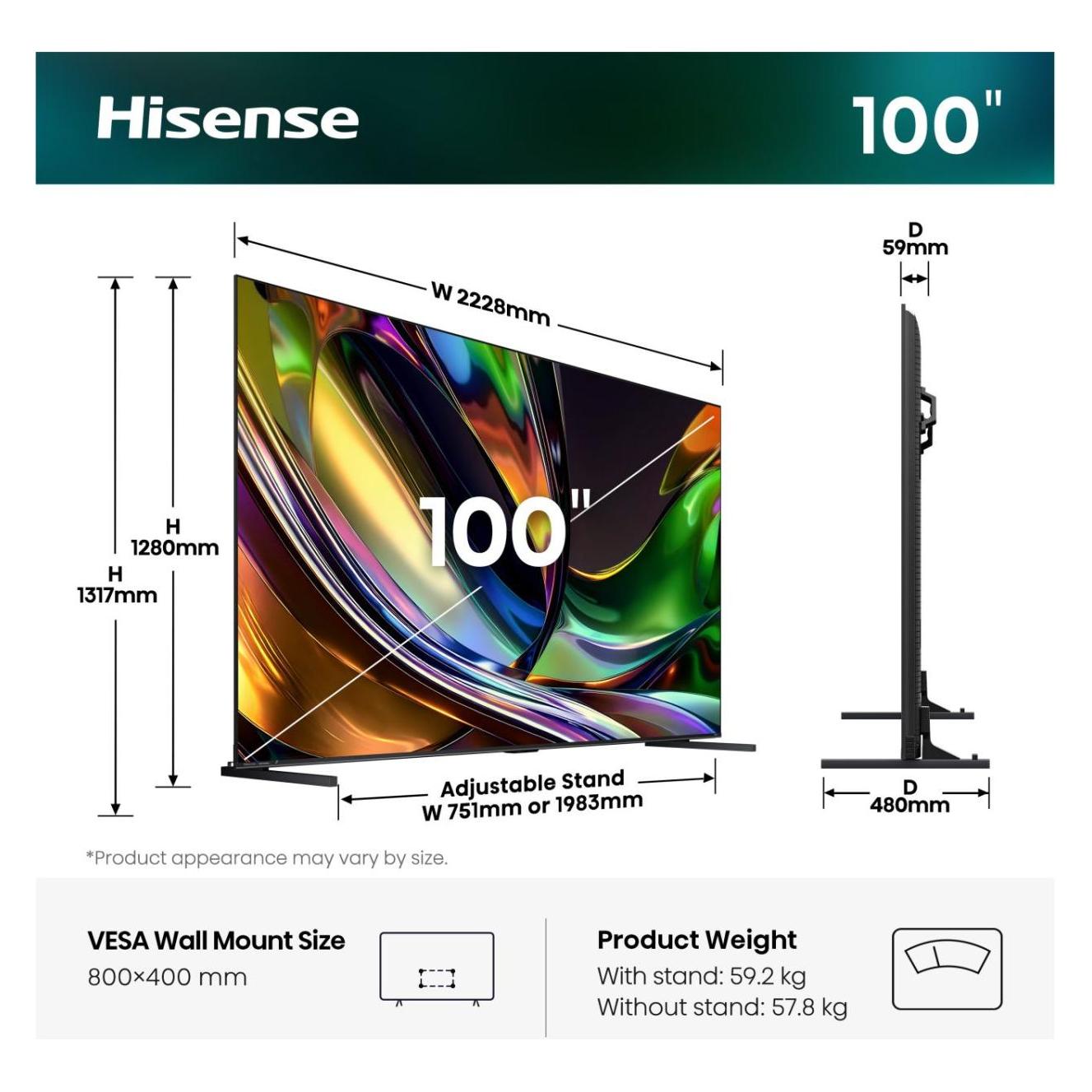 Hisense TV RGB MiniLED 100UR8S Smart TV 4K 180 Hz (100", RGB-Mini-LED, 4K) (100UR8S)