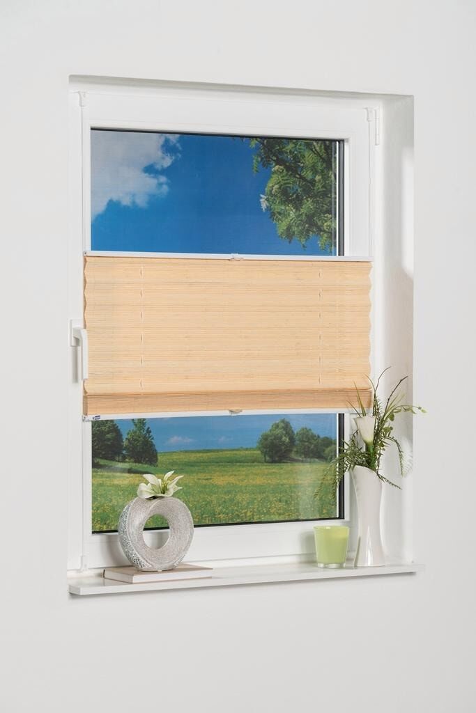Plissee K-HOME "LUCERA" Gr. 10, beige (natur), B:70cm H:210cm, Obermaterial: 100% Bambus, Plissees, Plissee, BAMBUS-Plissee natur 210cm, zweiseitig verschiebbar, 70cm