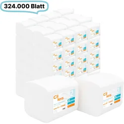Toilettenpapier Einzelblatt, 2-lagig, 1440 Pak, 324.000 Blatt gesamt, 9000 Blatt/ Pak, 100% Zellstoff, CIL- les Tissue, Series D