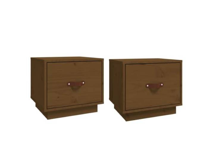 Tmriohed Nachttisch 2er Set Honigbraun 40x34x35cm Kiefer Massivholz Kompakte Beistelltische fürs Schlafzimmer mit Schublade und Kunstledergriff bieten praktischen Stauraum für Bücher.