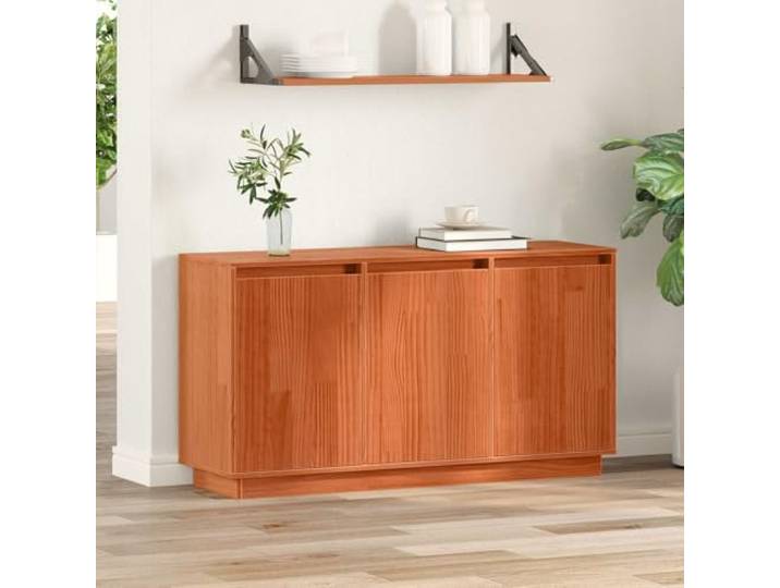 RJPLMFV Anrichte Eiche Braun 111 x 34 x 60 cm Kiefer massiv Moderner TV-Schrank, Schiebetüren, Aufbewahrung für Wohnzimmer, Esszimmer, Büro