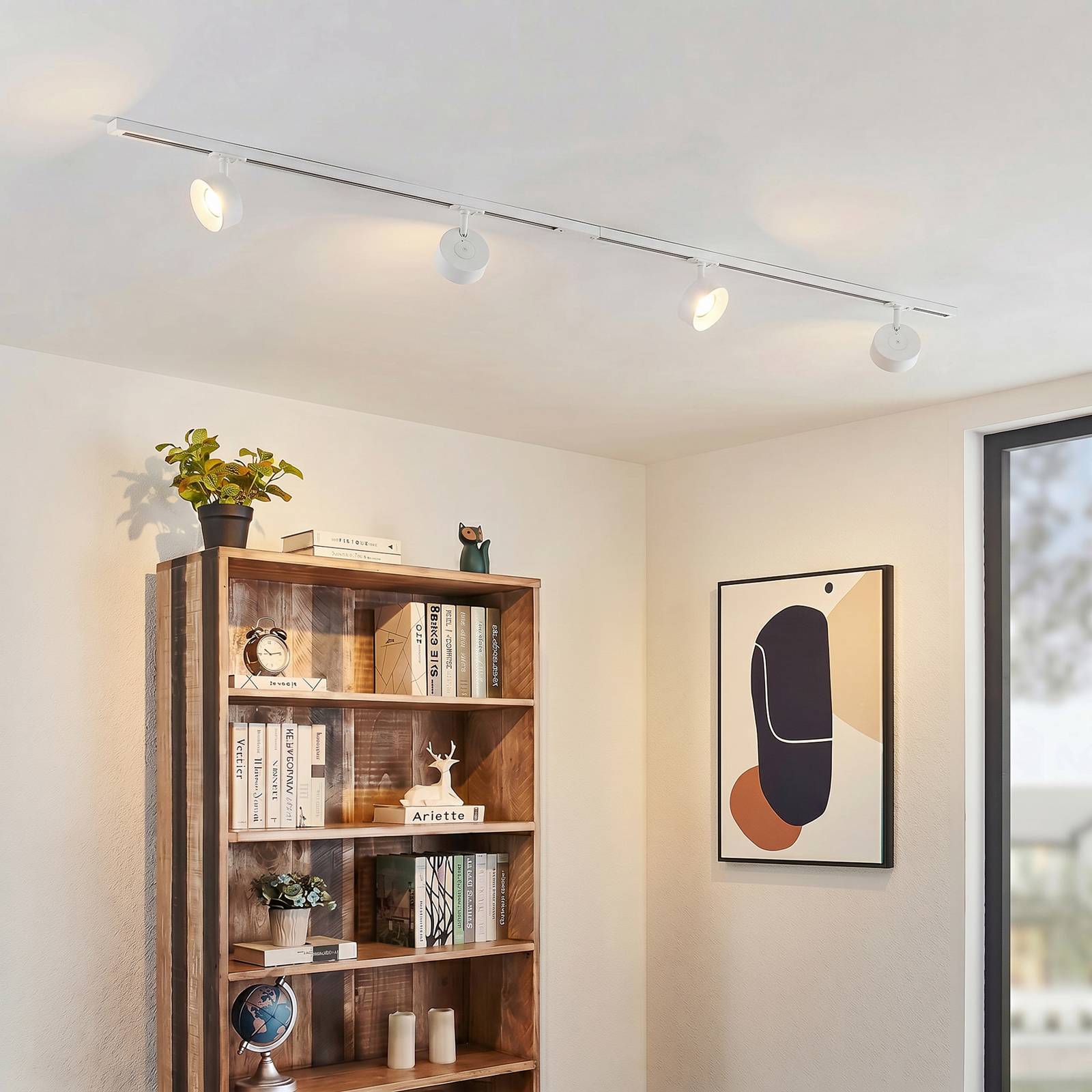 Lindby Schienensystem Linaro, Ø 9,5 cm, 4-flg., LED, weiß Linaro, weiß / opal, für Arbeitszimmer / Büro, Aluminium, Modern